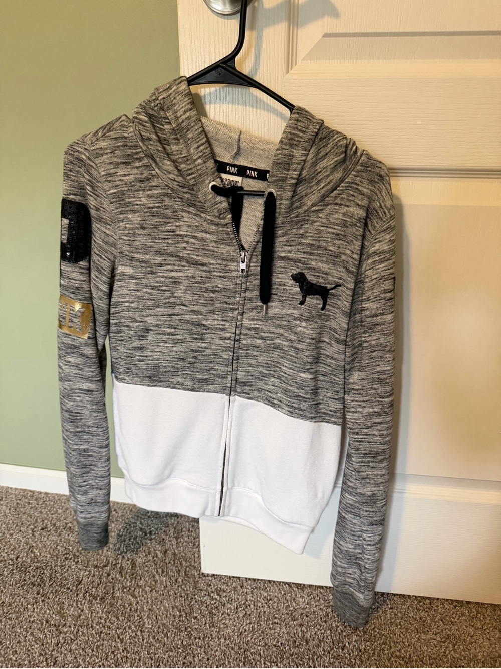 PINK Victoria's Secret Gray and White Colorblock Zip Hoodie